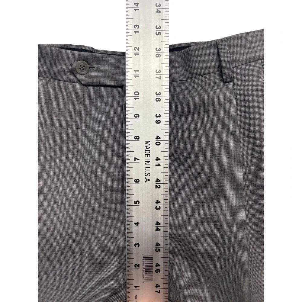 Hart Schaffner Marx 42R 36x32 Gray Micro Nailhead 2pc Pant Suit Pleated USA Wool
